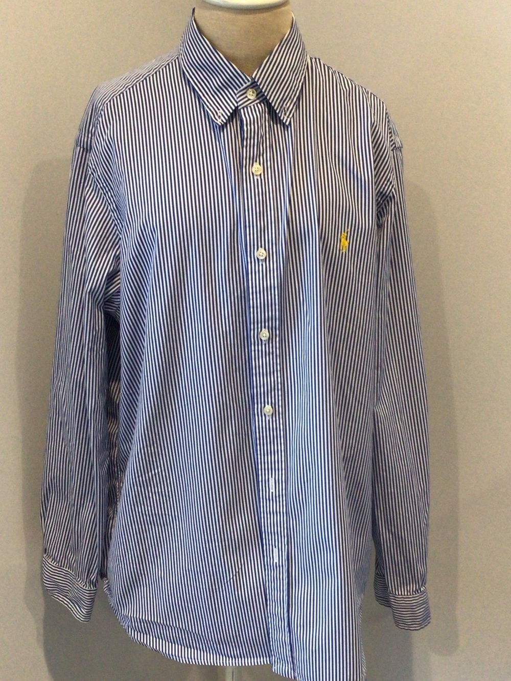 Ralph Lauren Blue and White Stripe Button-Down Dress Shirt